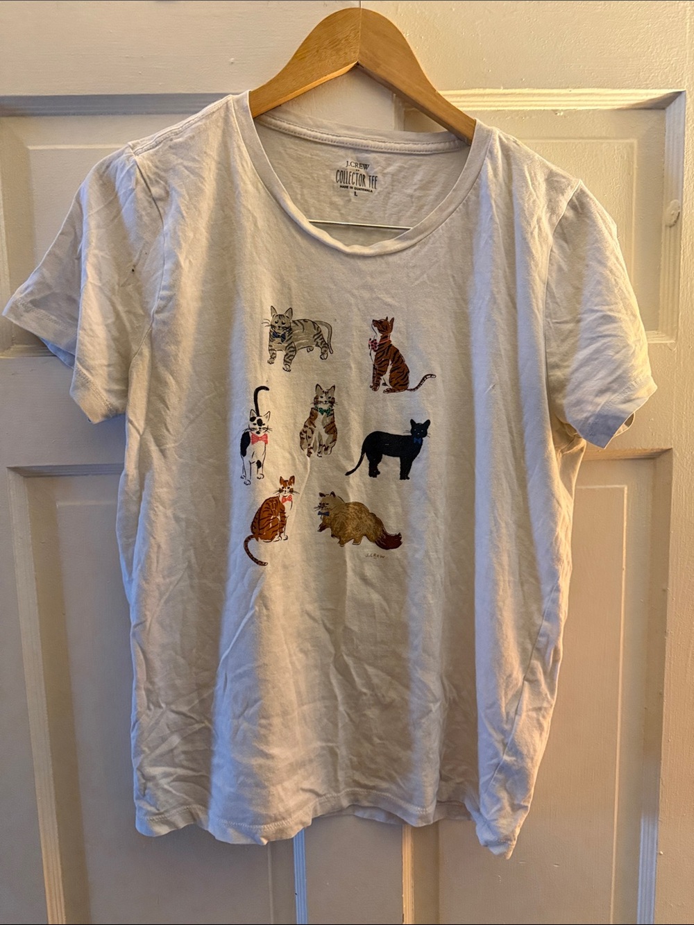 J. Crew White Tee with Colorful Cat Crew Graphic